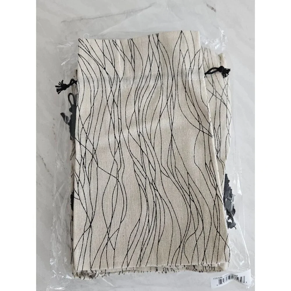 Beige and Black Drawstring Pouch Set Of 20 Large Size